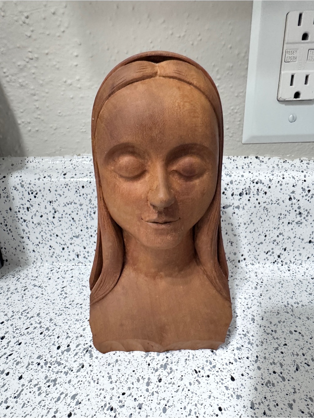 Hand Carved Solid Wood Woman Madonna Figure Bust Head